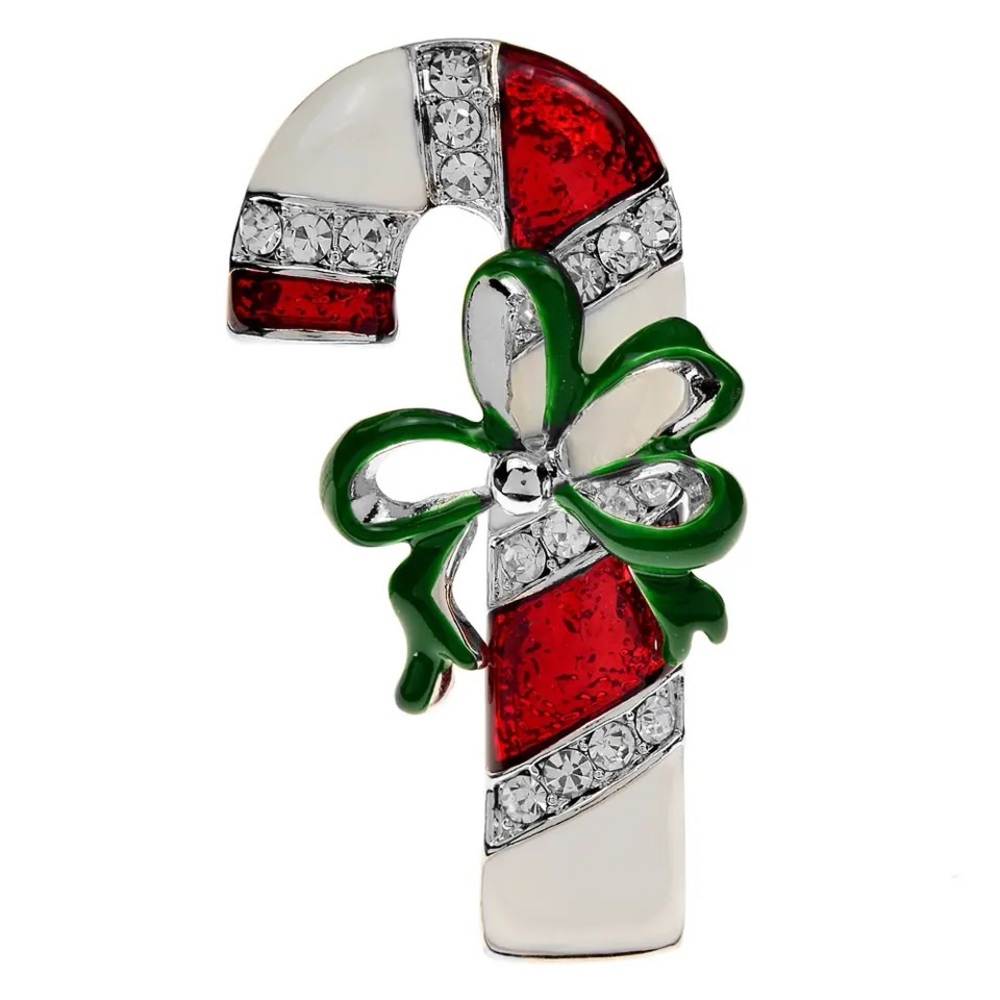 NEW Candy Cane Multicoolor Enamel & Rhinestones Christmas Holiday Brooch Pin